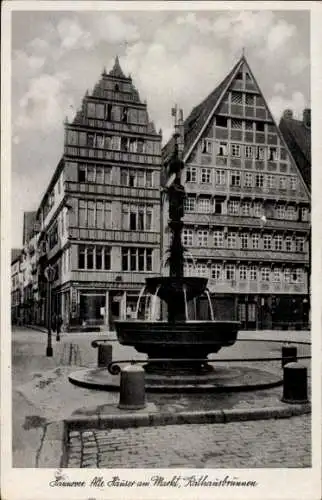 Ak Hannover in Niedersachsen, Markt, alte Häuser, Rathausbrunnen