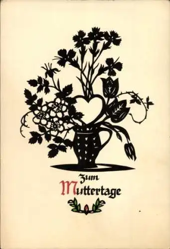 Scherenschnitt Künstler Ak Plischke, Georg, Glückwunsch Muttertag, Blumen, Blumenvase