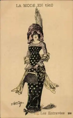 Künstler Ak Dame mit Hut und Handtasche, Mode 1910