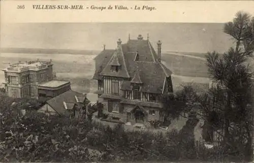 Ak Villers sur Mer Calvados, Groupe de Villas, Strand