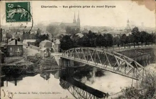 Ak Charleville Mézières Ardennes, Vue generale prise du mont Olympe, Brücke, Kirche