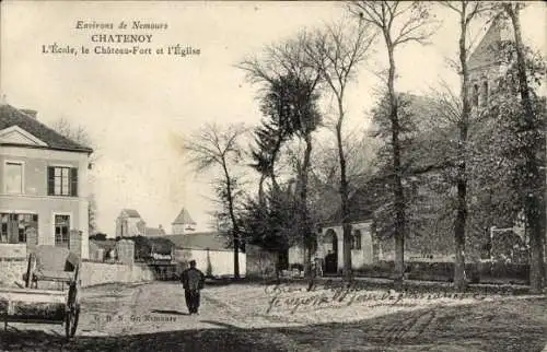 Ak Châtenoy Loiret, Schule, Chateau-Fort, Kirche