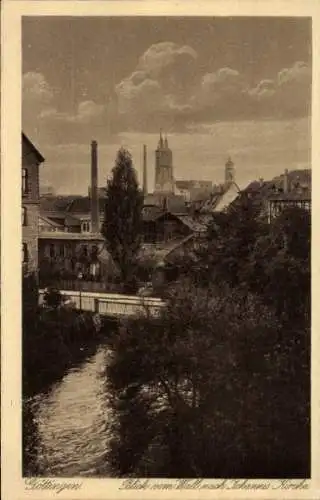 Ak Göttingen in Niedersachsen, Blick vom Wall zur Johannis Kirche