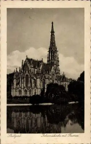 Ak Stuttgart in Württemberg, Johanniskirche mit Feuersee