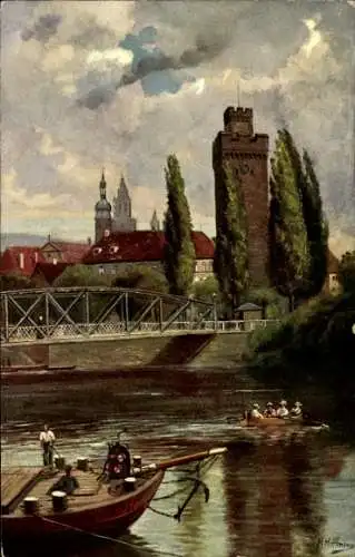 Künstler Ak Hoffmann, H., Heilbronn, Brücke über den Neckar, Götzenturm