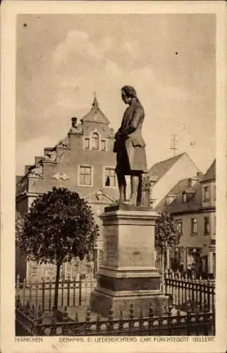 Ak Hainichen in Sachsen, Denkmal des Liederdichters Christian Fürchtegott Gellert