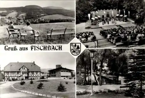 Ak Fischbach Waltershausen Thüringen, Großer Inselsberg, Bergbühne, Wappen, Thüringenbaude