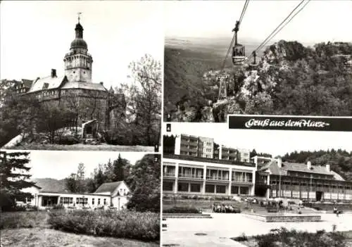 Ak Falkenstein im Harz, Burg Falkenstein, Personenschwebebahn, Ferienheim Geschwister Scholl