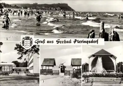 Ak Ostseebad Heringsdorf auf Usedom, Strand, FDGB-Erholungsheim Erich Weinert, Volkssternwarte