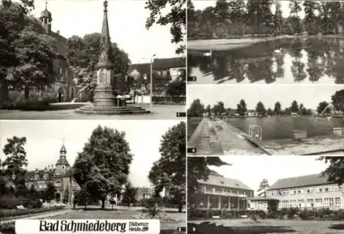 Ak Bad Schmiedeberg in der Dübener Heide, Rathaus, Schwanenteich, Kurhaus, Eisenmoorbad