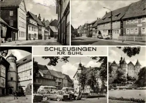 Ak Schleusingen in Thüringen, Schloss Bertholdsburg, Burghof, Marktplatz, Schlossstraße