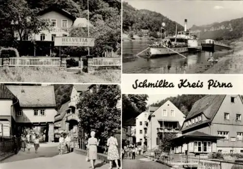 Ak Schmilka Bad Schandau Sächsische Schweiz, Teilansichten, Schiff, Anleger, Helvetia