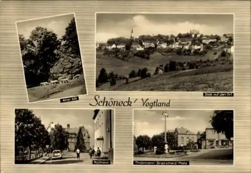 Ak Schöneck im Vogtland, Totalansicht, Alter Söll, Rathaus, Thälmann-Breitscheid-Platz