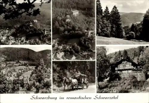 Ak Schwarzburg in Thüringen, Schwarzatal, Teilansichten, Kutsche