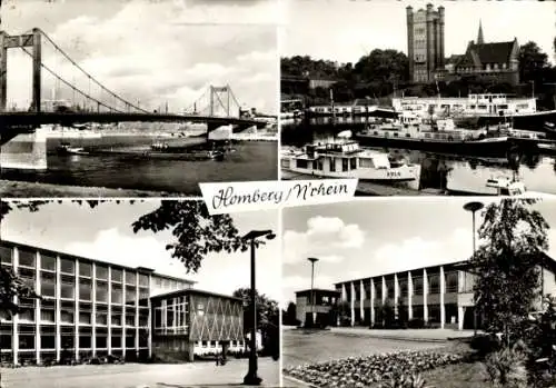 Ak Homberg Ruhrort Duisburg im Ruhrgebiet, Teilansichten, Brücke, Anleger, Schiffe