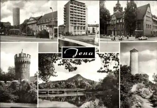 Ak Jena in Thüringen, Teilansichten, Pulverturm, Hochhaus Nord, Fuchsturm