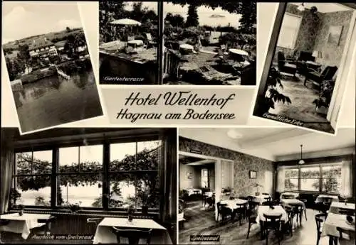 Ak Hagnau am Bodensee, Hotel Wellenhof, Gartenterrasse, Ausblick vom Speisesaal, Gemütliche Ecke