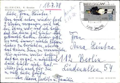 Ak Glienicke Rietz Neuendorf Brandenburg, BEWAG-Ferienheim, Herzberger See