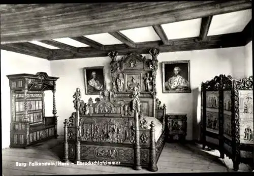 Ak Falkenstein im Harz, Burg Falkenstein, Barockschlafzimmer