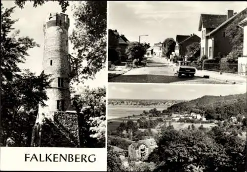 Ak Falkenberg in der Mark, Aussichtsturm, Straßenpartie, Landschaftspanorama