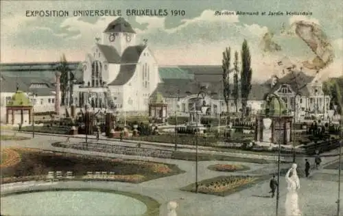 Ak Brüssel Brüssel, Weltausstellung 1910, Deutscher Pavillon, Niederländischer Garten