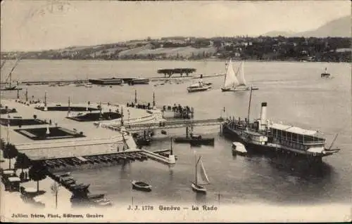 Ak Stadt Genf Schweiz, Gesamtansicht, Hafen, Dampfer "France", Segelboote