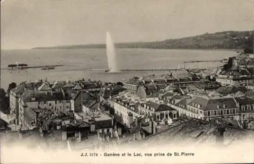 Ak Stadt Genf Schweiz, Der See, Blick von Saint-Pierre