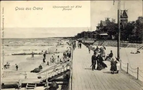 Ak Selenogradsk Ostseebad Cranz Ostpreußen, Uferpromenade mit Hotel Monopol