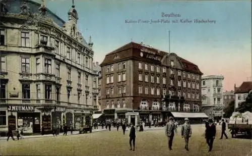 Ak Bytom Beuthen Oberschlesien, Kaiser Franz Josef-Platz, Kaffee Hindenburg