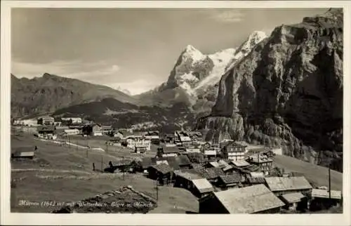 Ak Mürren Kanton Bern Schweiz, Wetterhorn, Mönch, Eiger