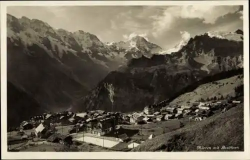 Ak Mürren Kanton Bern Schweiz, Gesamtansicht mt Breithorn