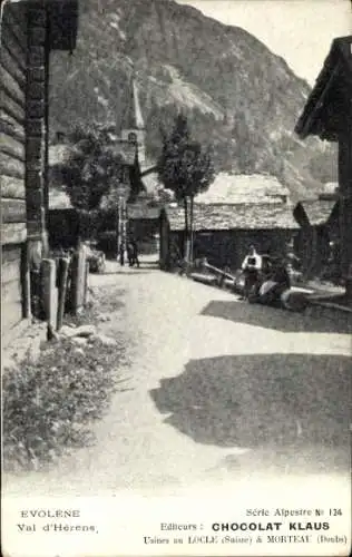 Ak Evolène Kanton Wallis, Val d’Hérens, Reklame Chocolat Klaus