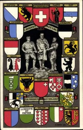 Wappen Ak Schweiz, Kantonswappen, Eidgenossenschaft, Un pour tous, Tous pour un