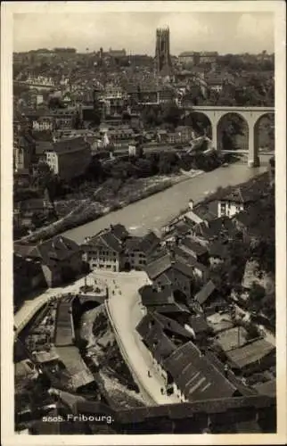 Ak Fribourg Freiburg Stadt Schweiz, Luftbild der Stadt