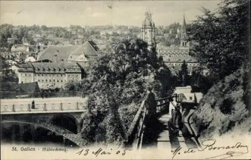 Ak Stadt St. Gallen Schweiz, Mühleckweg, Brücke, Stadt