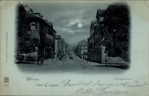 Mondschein Ak Kassel in Hessen, Königstraße bei Nacht
