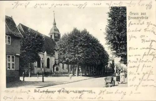 Ak Bremervörde Niedersachsen, Neue Straße, Kirche, Kriegerdenkmal