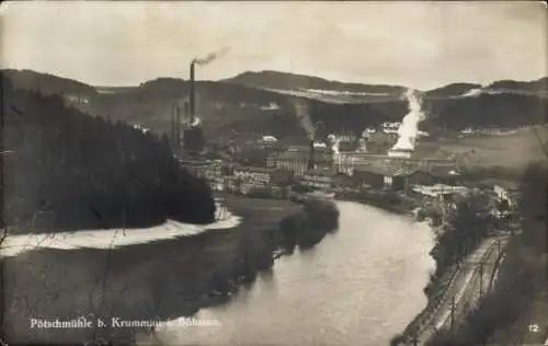 Ak Pötschmühle Český Krumlov Böhmisch Krumau Krummau Südböhmen, Blick auf die Industrie