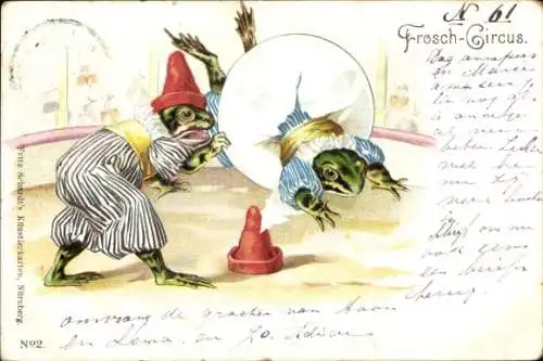 Litho Frosch-Circus, vermenschlichte Frösche