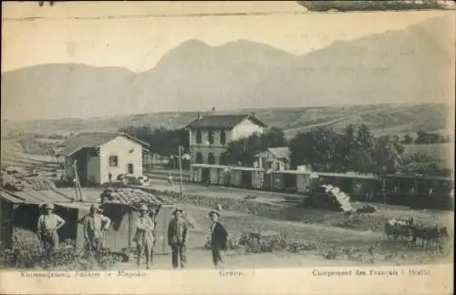 Ak Bralos Griechenland, Bahnhof, Gleisseite, französische Soldaten