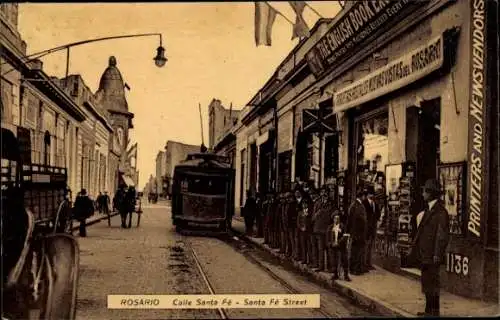 Ak Rosario Argentinien, Calle Santa Fe, Straßenbahn