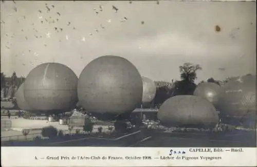 Ak Grand Prix de l'Aero Club de France 1908, Lacher de Pigeons Voyageurs