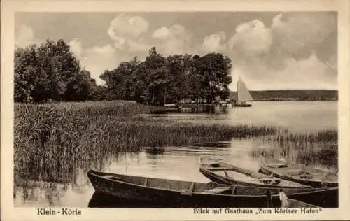 Ak Klein Köris Groß Köris im Kreis Dahme Spreewald, Gasthaus Zum Köriser Hafen, Ruderboot