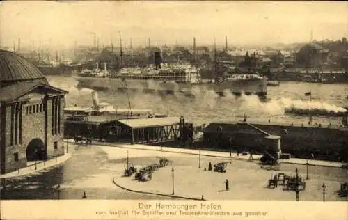 Ak Hamburg Mitte Altstadt, Dampfer im Hafen, Blick vom Institut für Schiffs- und Tropenkrankheiten
