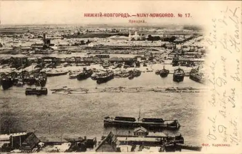 Ak Nischni Nowgorod Russland, Totalansicht mit Hafen