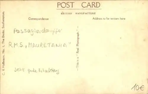 Ak Dampfer RMS Mauretania, Cunard Line