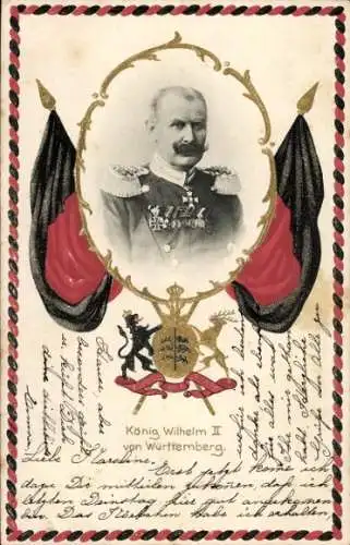 Präge Passepartout Wappen Ak König Wilhelm II. von Württemberg