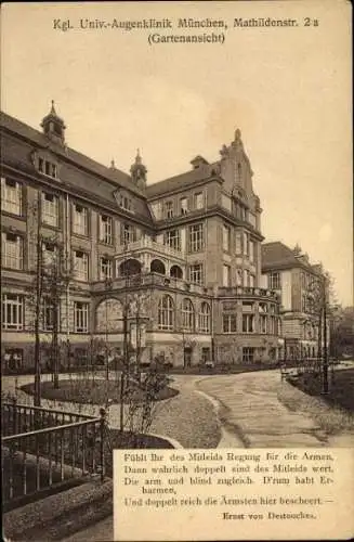 Ak München, Kgl. Univ.-Augenklinik, Mathildenstraße 2a, Gartenansicht