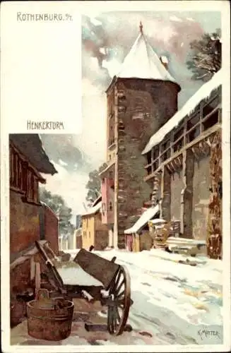 Künstler Litho Mutter K., Rothenburg o. T., Henkerturm, Winter