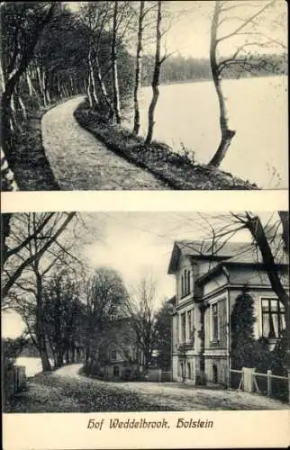 Ak Weddelbrook in Holstein, Weg am Wasser, Hof, Haus